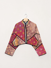 The Kaira Cropped Quilted Patchwork Kantha Jacket