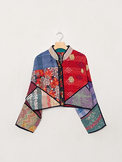 The Kaira Cropped Quilted Patchwork Kantha Jacket