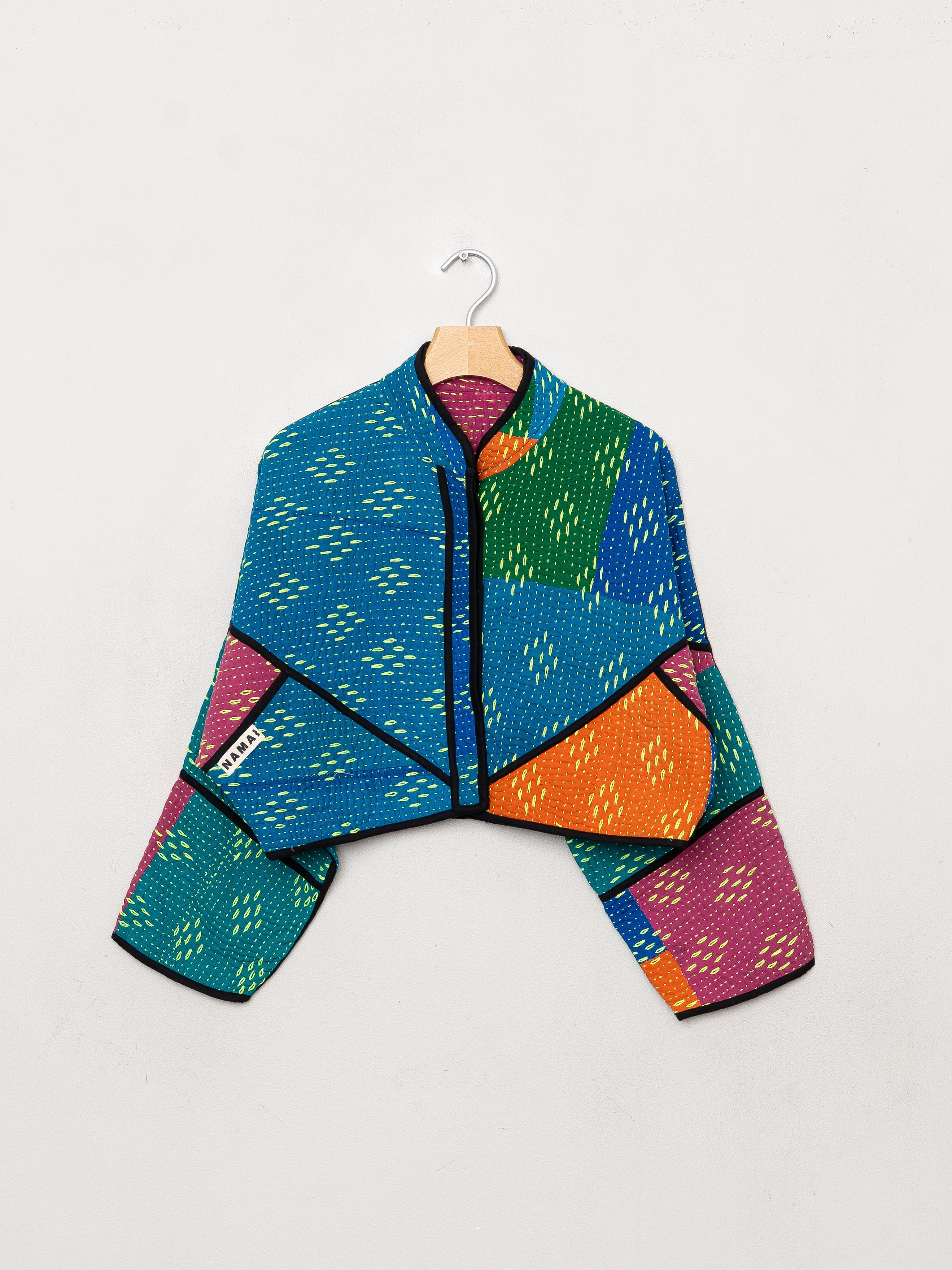The Kaira Cropped Quilted Patchwork Kantha Jacket
