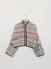 The Kaira Cropped Quilted Patchwork Kantha Jacket