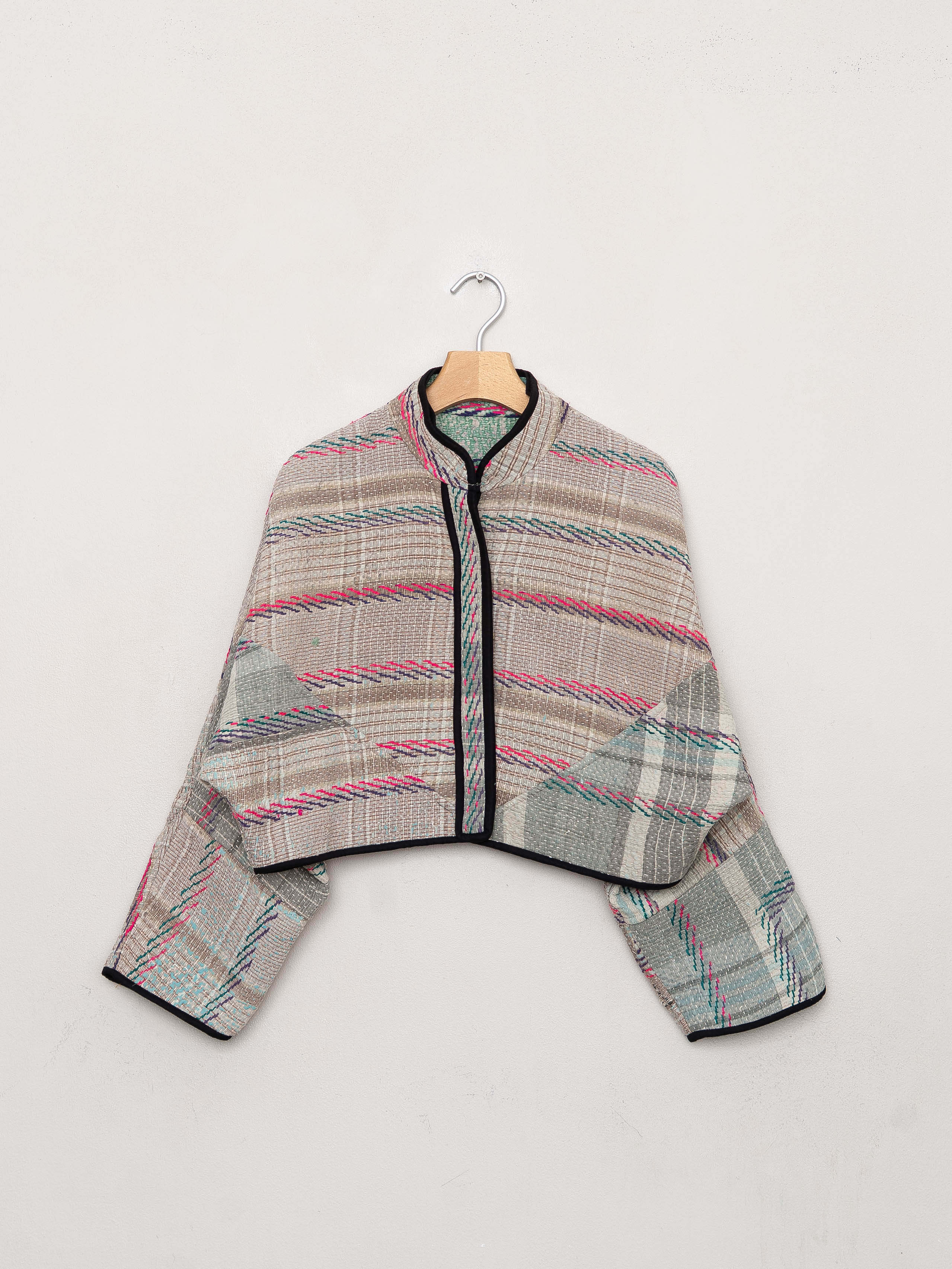 The Kaira Cropped Quilted Patchwork Kantha Jacket