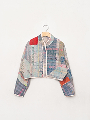 The Kaira Cropped Quilted Patchwork Kantha Jacket