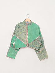 The Kaira Cropped Quilted Patchwork Kantha Jacket