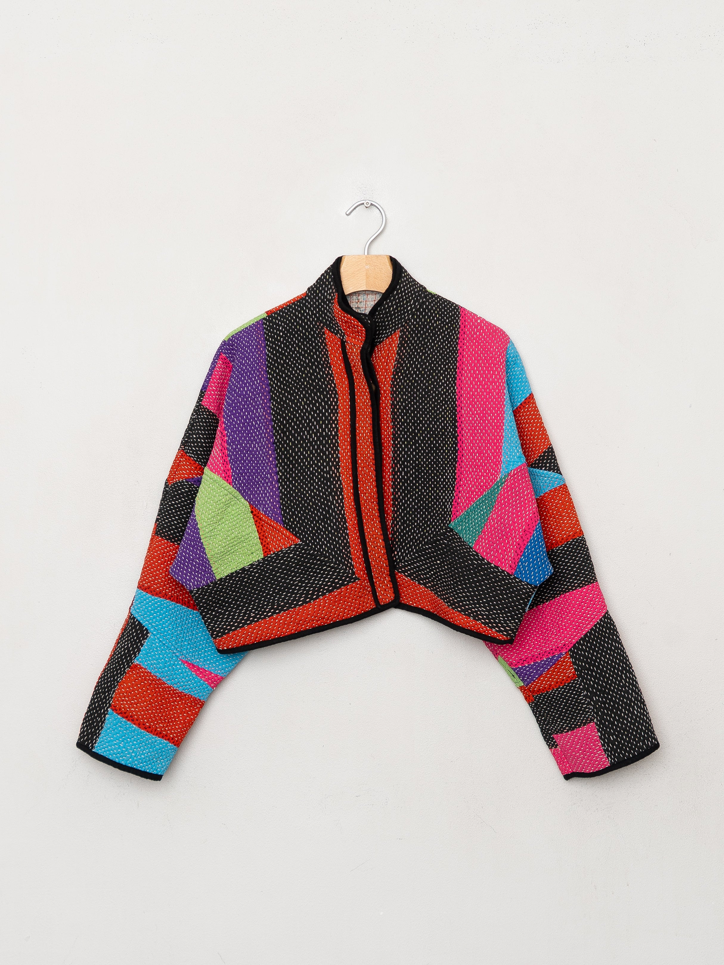 The Kaira Cropped Quilted Patchwork Kantha Jacket