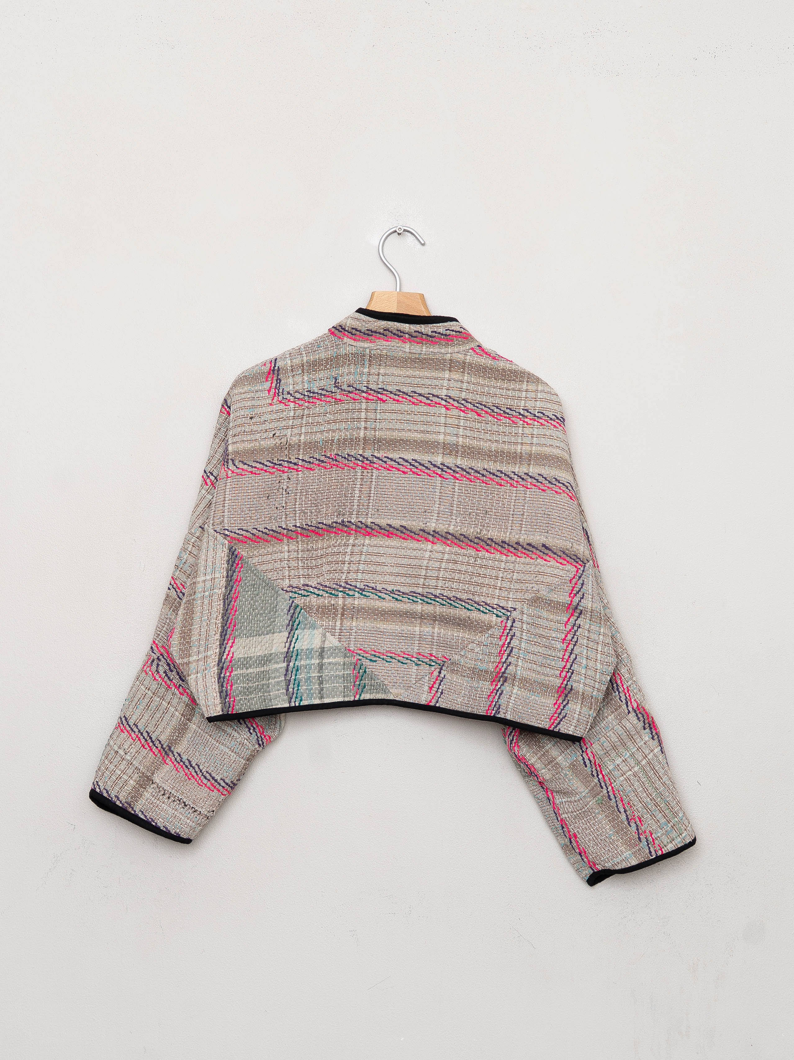 The Kaira Cropped Quilted Patchwork Kantha Jacket