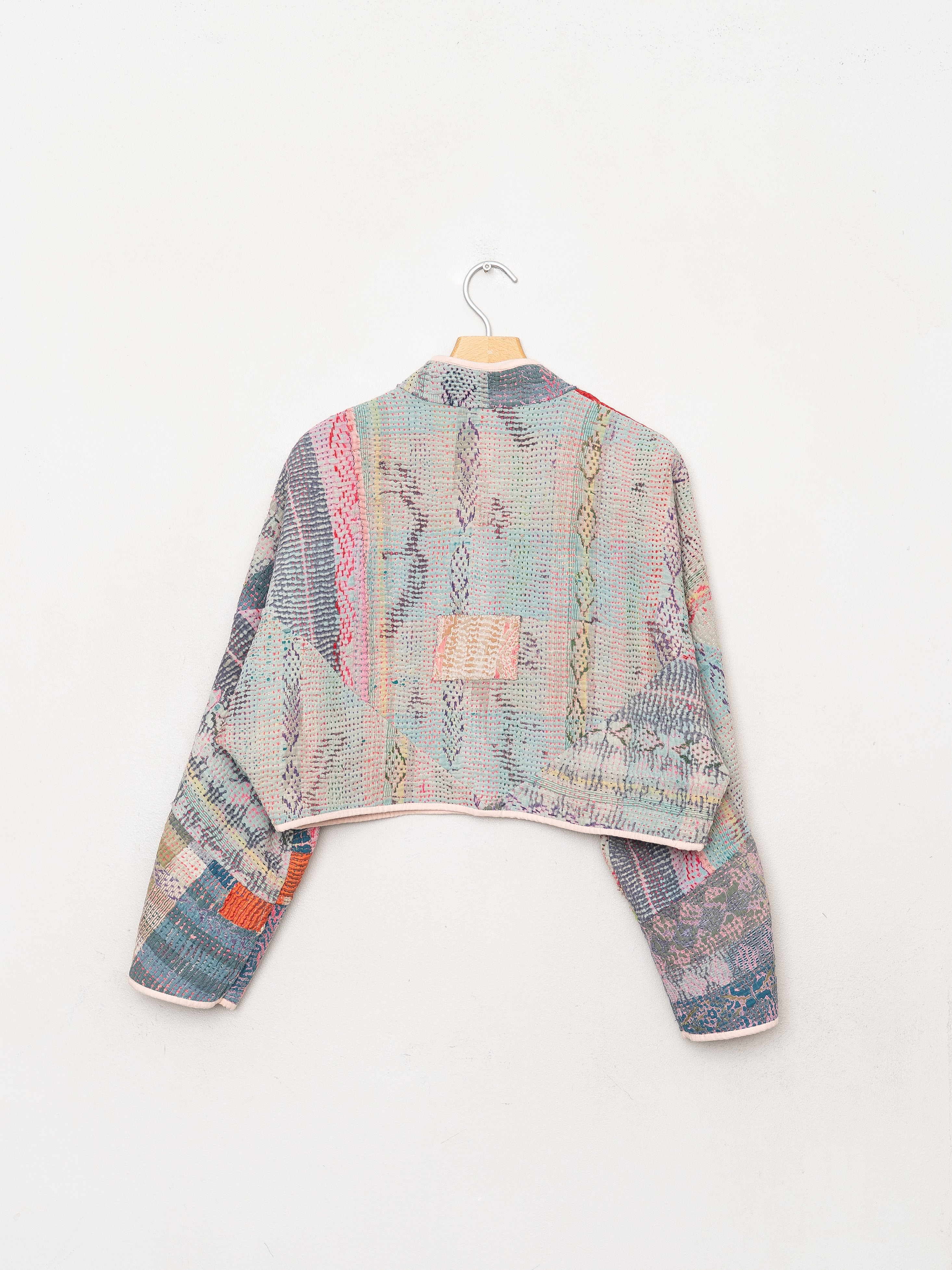 The Kaira Cropped Quilted Patchwork Kantha Jacket