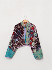 The Kaira Cropped Suzani Quilted Kantha Jacket
