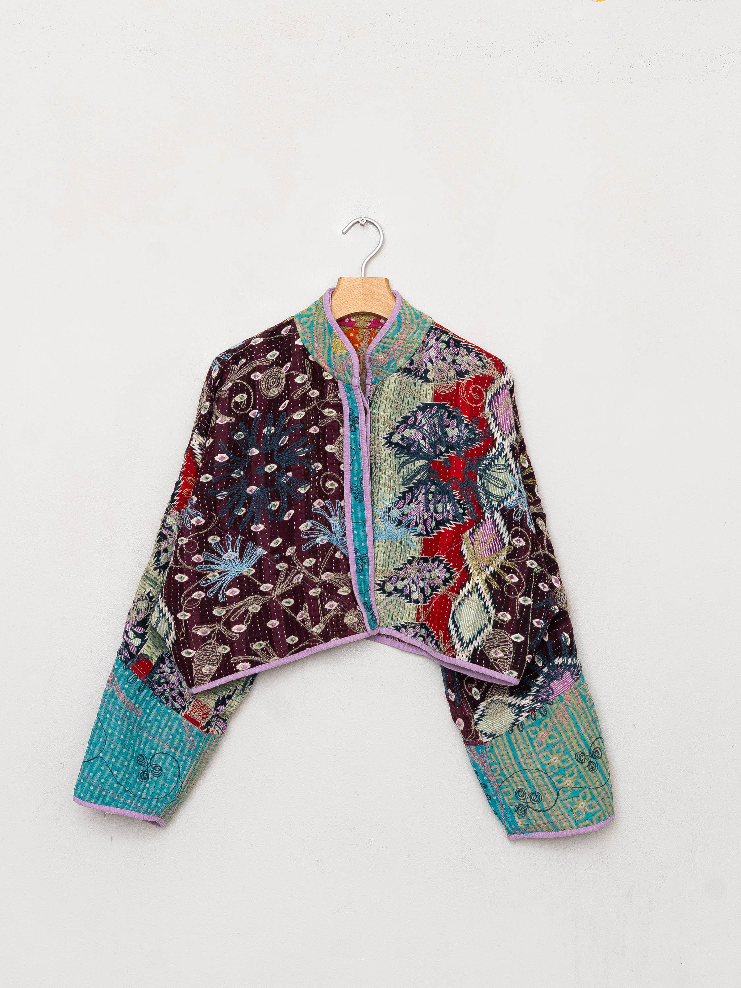 The Kaira Cropped Suzani Quilted Kantha Jacket