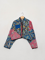 The Kaira Cropped Quilted Patchwork Kantha Jacket