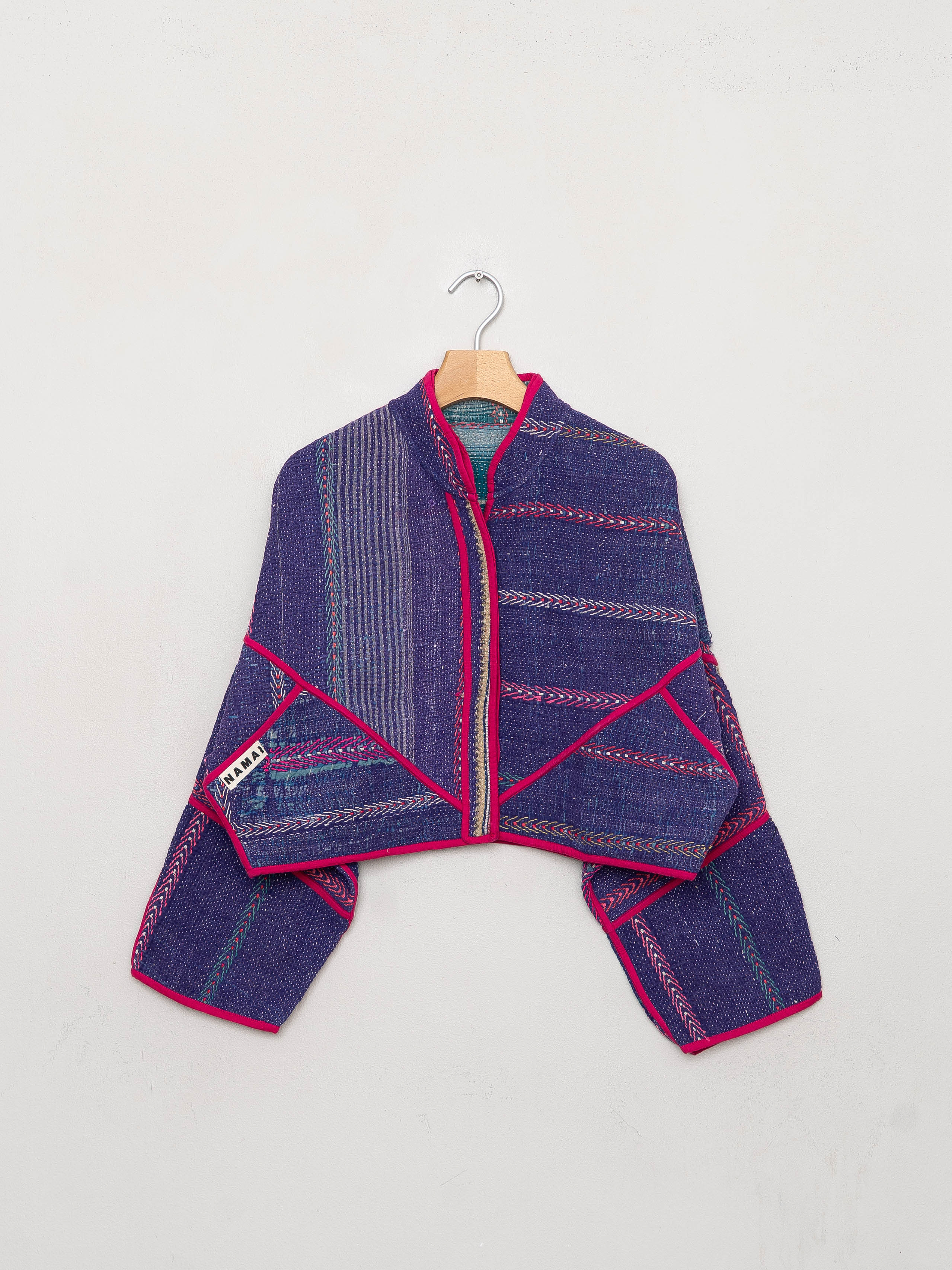 The Kaira Cropped Quilted Patchwork Kantha Jacket