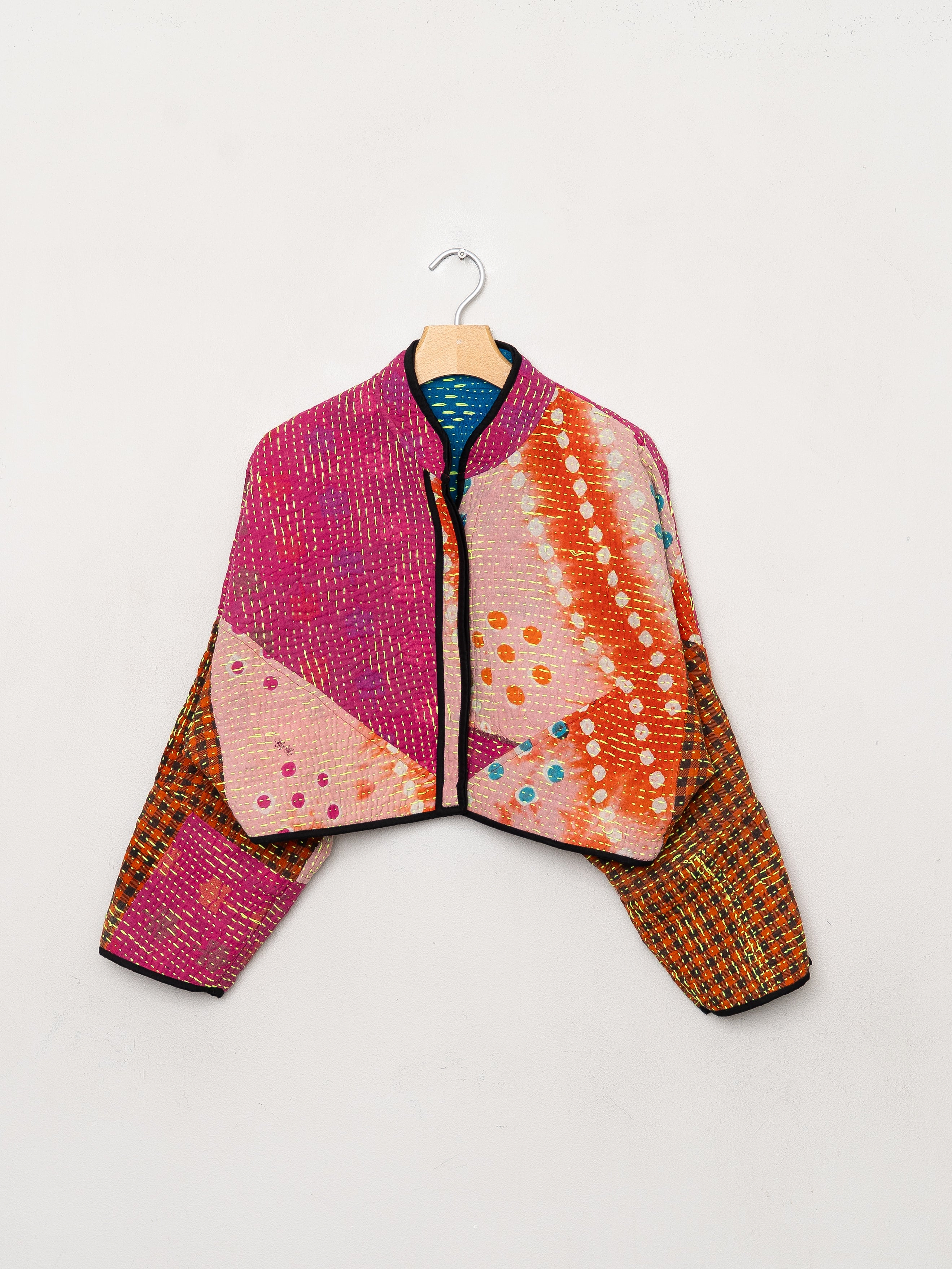 The Kaira Cropped Quilted Patchwork Kantha Jacket