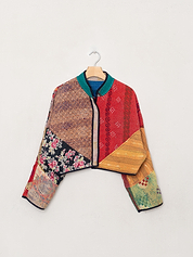 The Kaira Cropped Quilted Patchwork Kantha Jacket