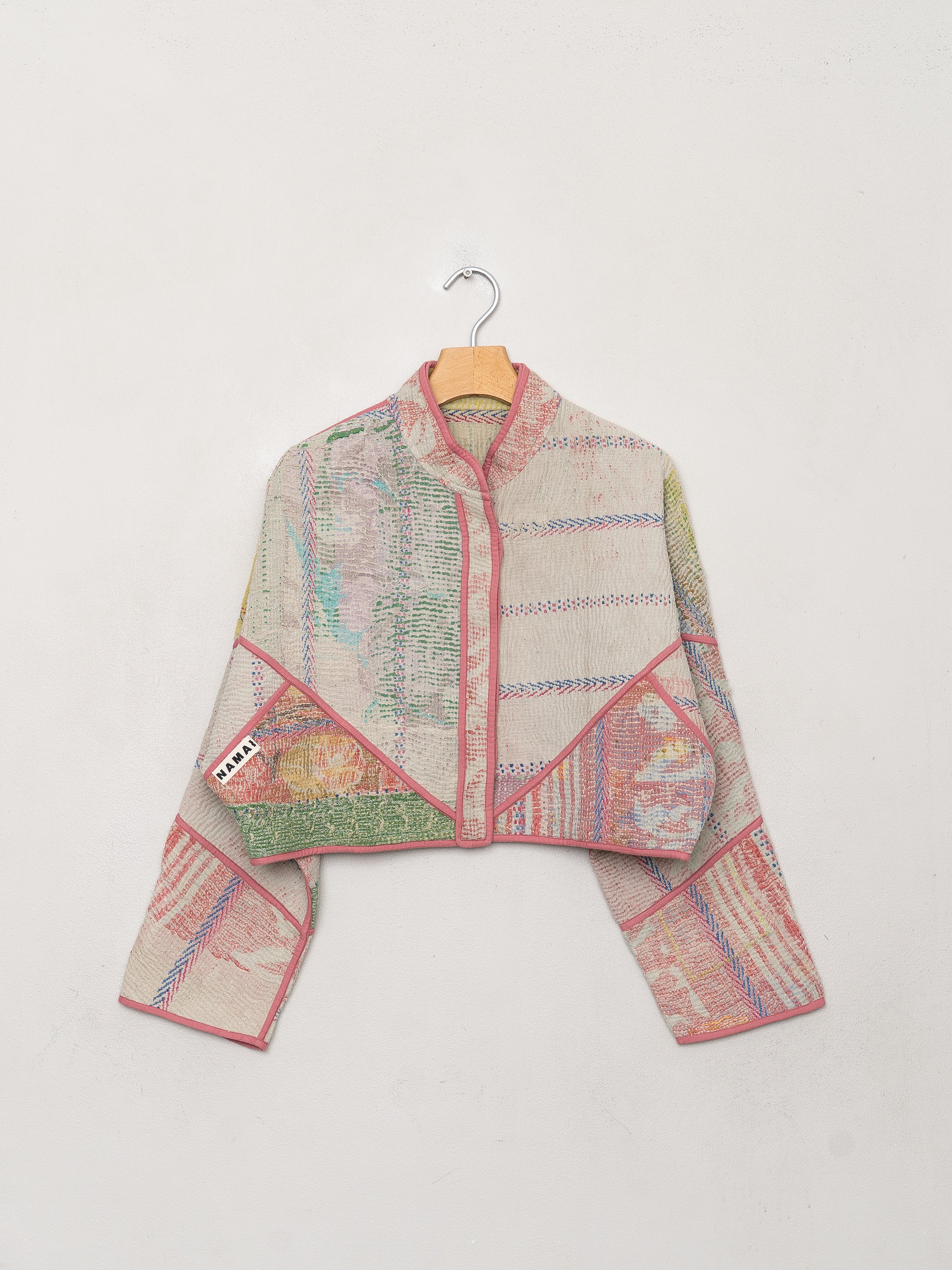 The Kaira Cropped Quilted Patchwork Kantha Jacket