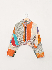 The Kaira Cropped Quilted Patchwork Kantha Jacket