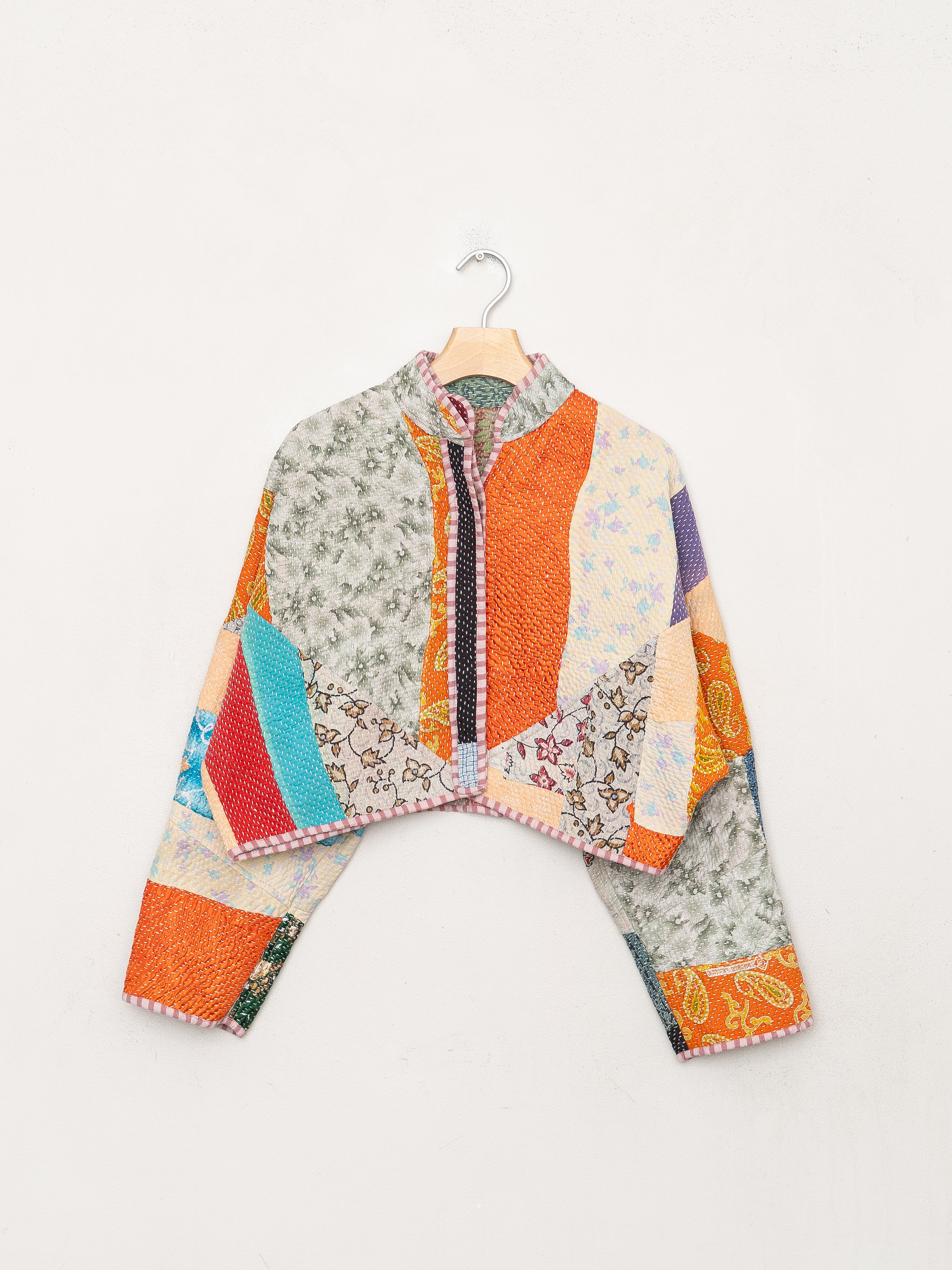 The Kaira Cropped Quilted Patchwork Kantha Jacket