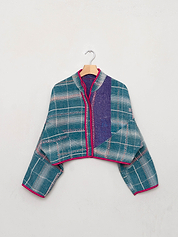 The Kaira Cropped Quilted Patchwork Kantha Jacket