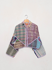The Kaira Cropped Quilted Patchwork Kantha Jacket