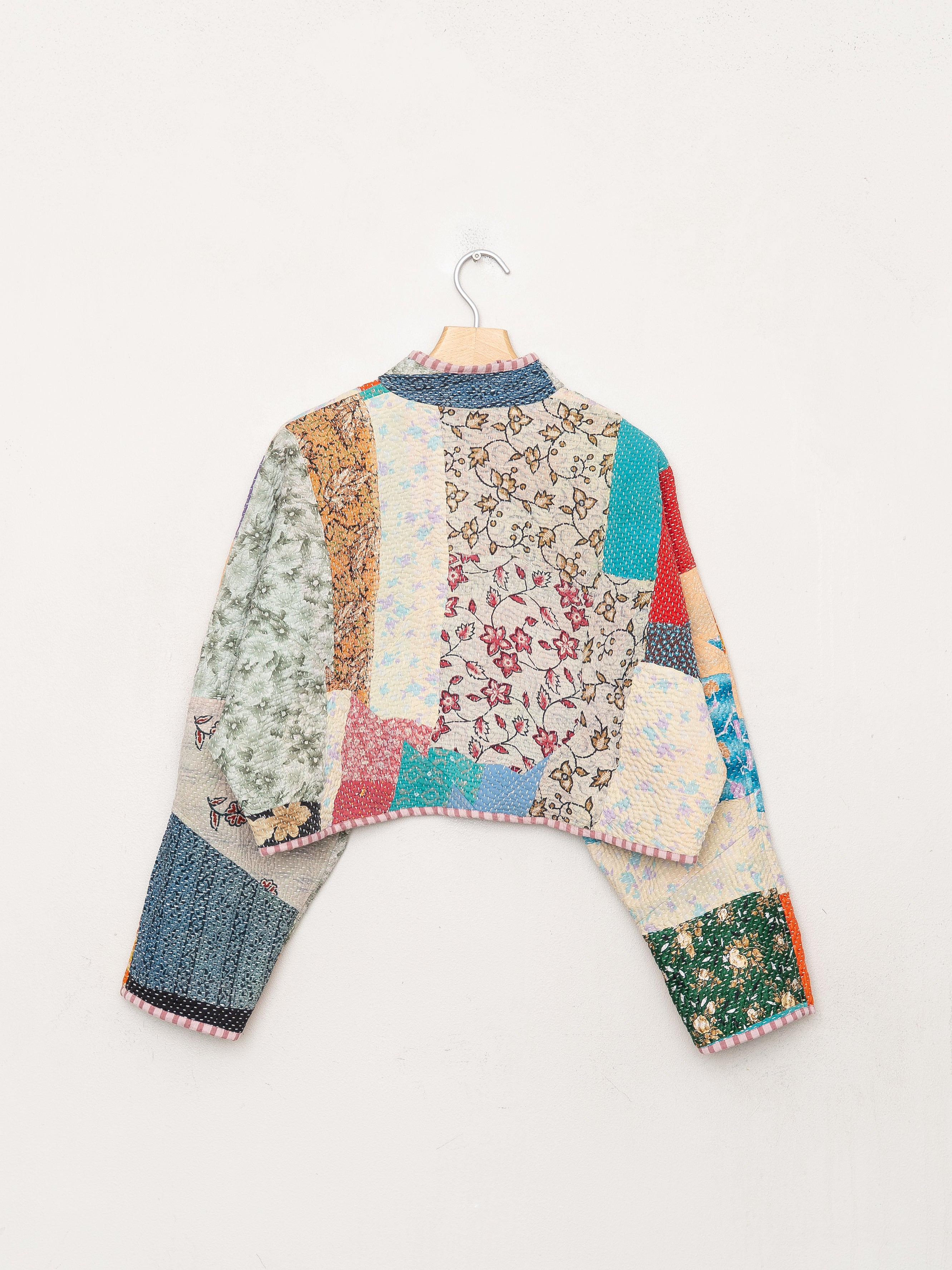 The Kaira Cropped Quilted Patchwork Kantha Jacket