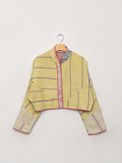 The Kaira Cropped Quilted Patchwork Kantha Jacket