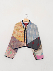 The Kaira Cropped Suzani Quilted Kantha Jacket