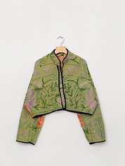 The Kaira Cropped Suzani Quilted Kantha Jacket