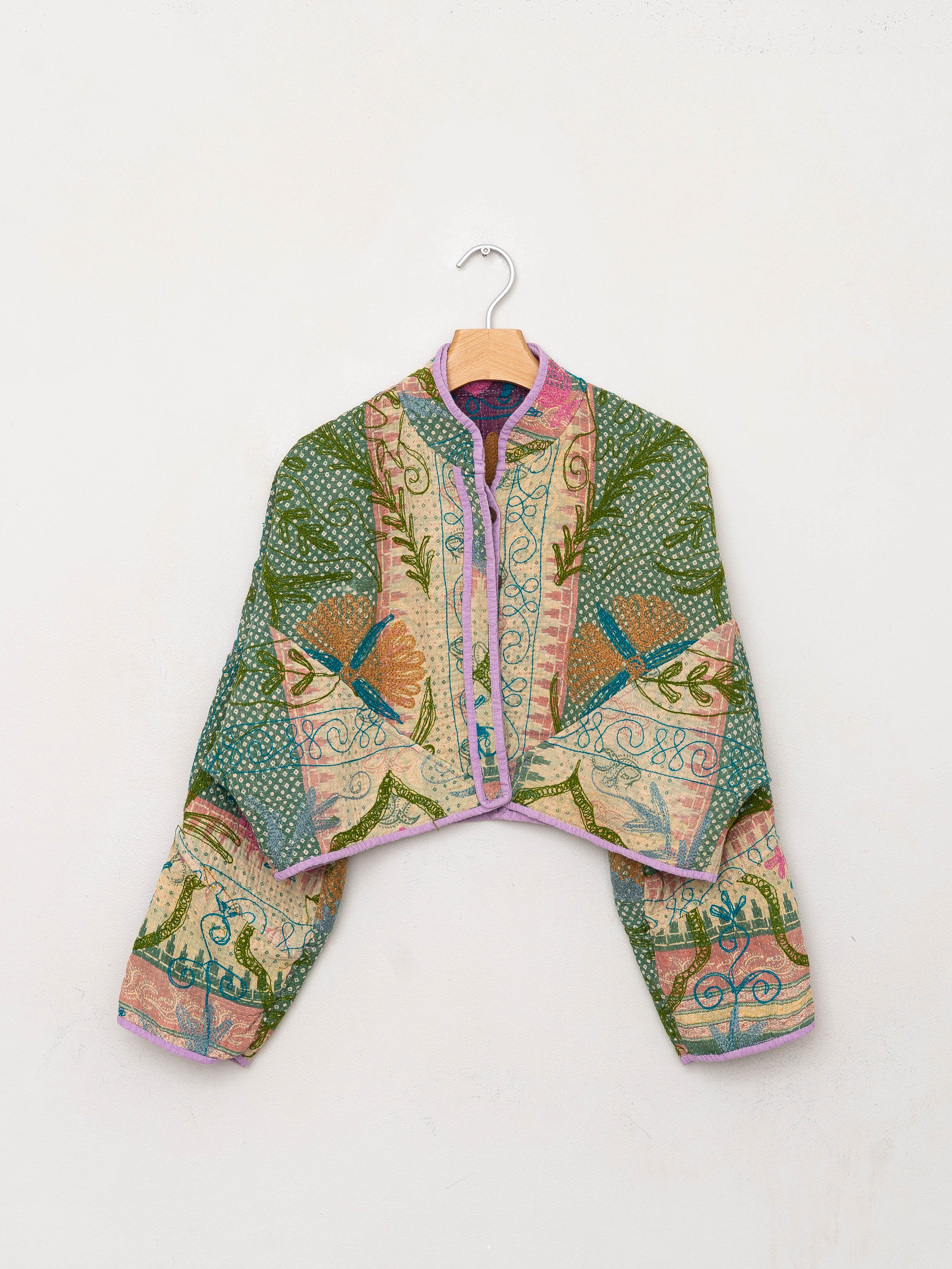 The Kaira Cropped Suzani Quilted Kantha Jacket