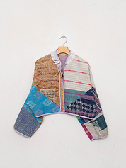 The Kaira Cropped Quilted Patchwork Kantha Jacket