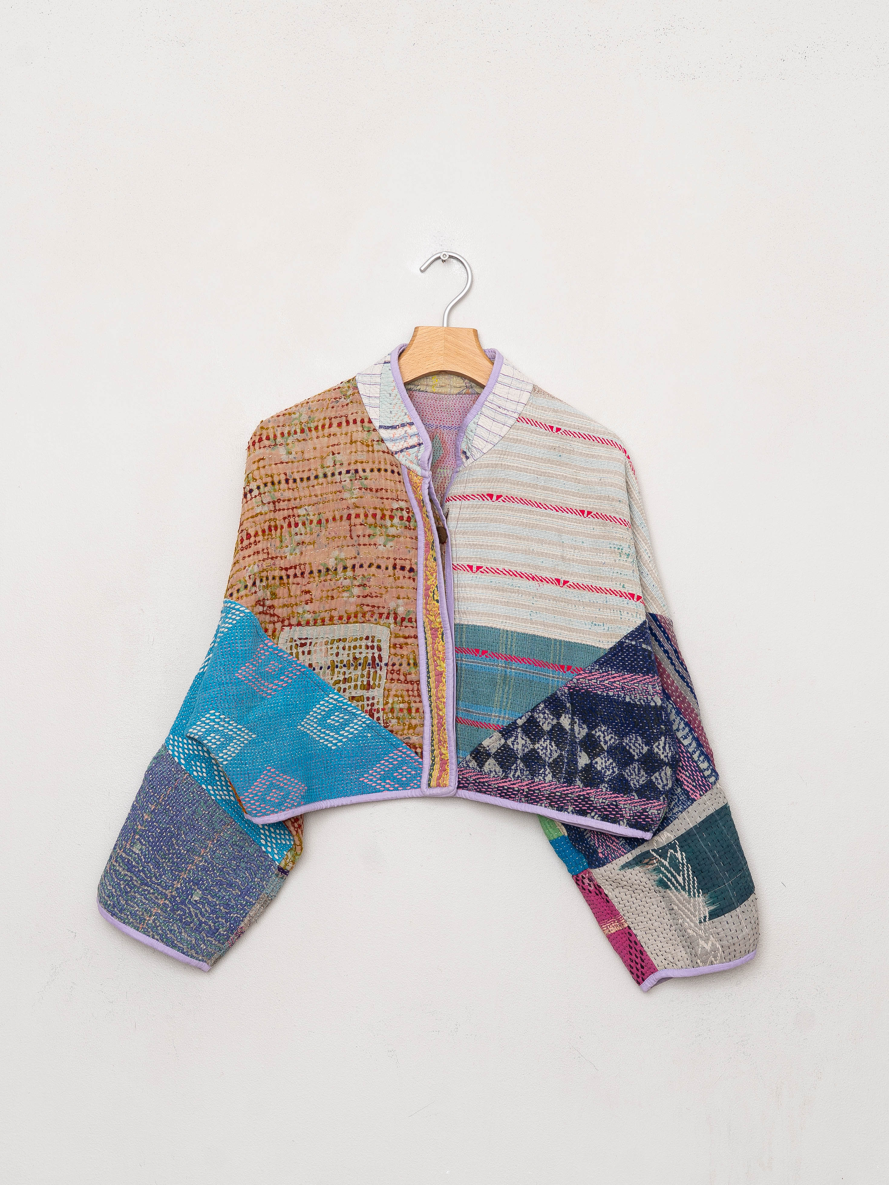The Kaira Cropped Quilted Patchwork Kantha Jacket