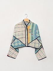 The Kaira Cropped Quilted Patchwork Kantha Jacket