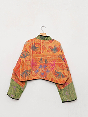The Kaira Cropped Suzani Quilted Kantha Jacket
