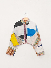 The Kaira Cropped Quilted Patchwork Kantha Jacket