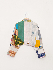 The Kaira Cropped Quilted Patchwork Kantha Jacket