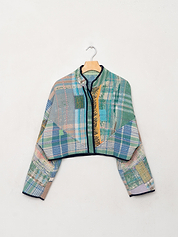 The Kaira Cropped Quilted Patchwork Kantha Jacket