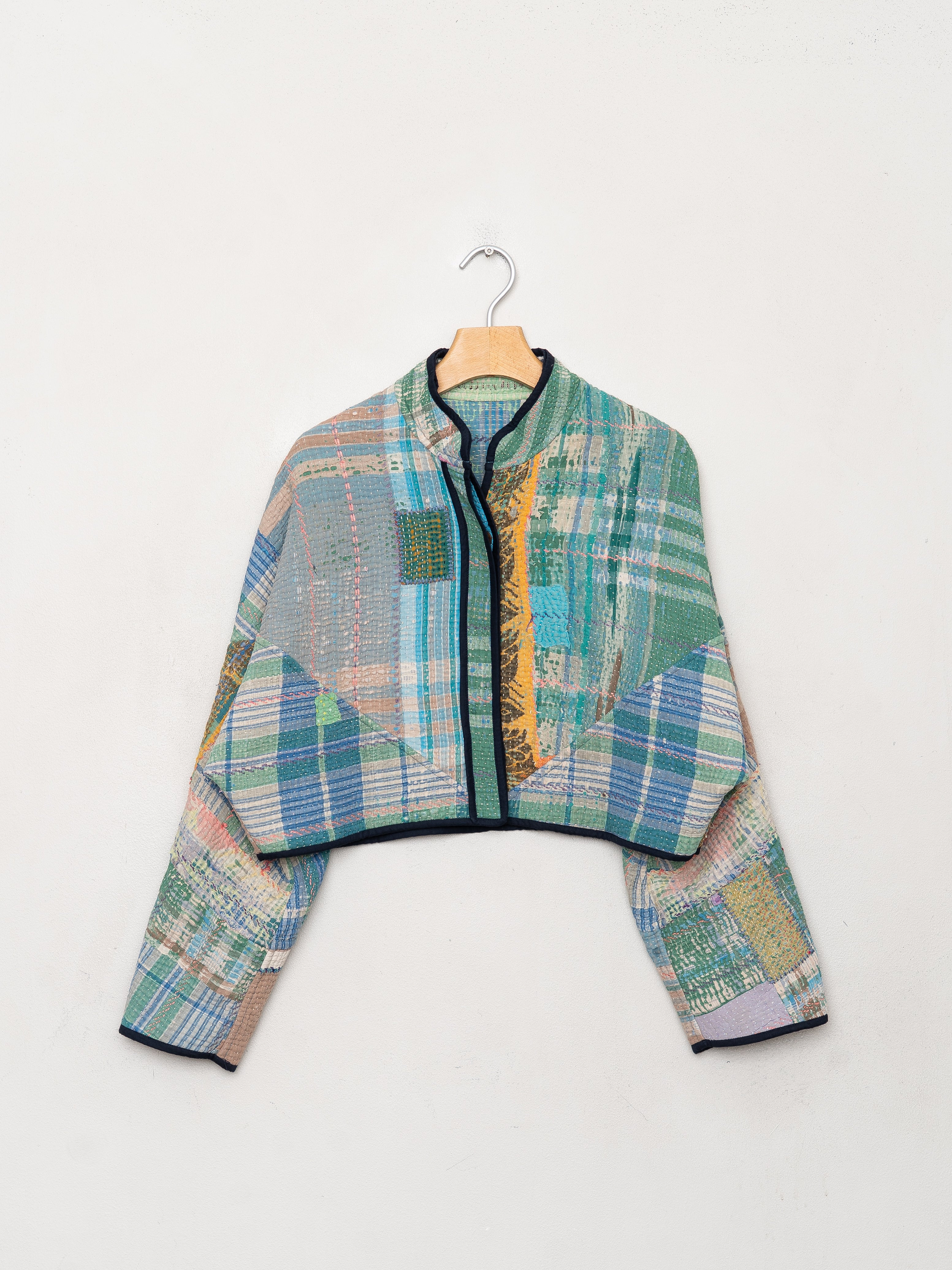 The Kaira Cropped Quilted Patchwork Kantha Jacket