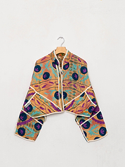 The Kaira Cropped Suzani Quilted Kantha Jacket