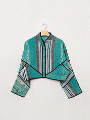 The Kaira Cropped Quilted Patchwork Kantha Jacket