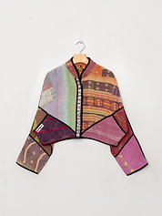 The Kaira Cropped Quilted Patchwork Kantha Jacket