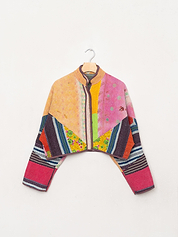 The Kaira Cropped Quilted Patchwork Kantha Jacket