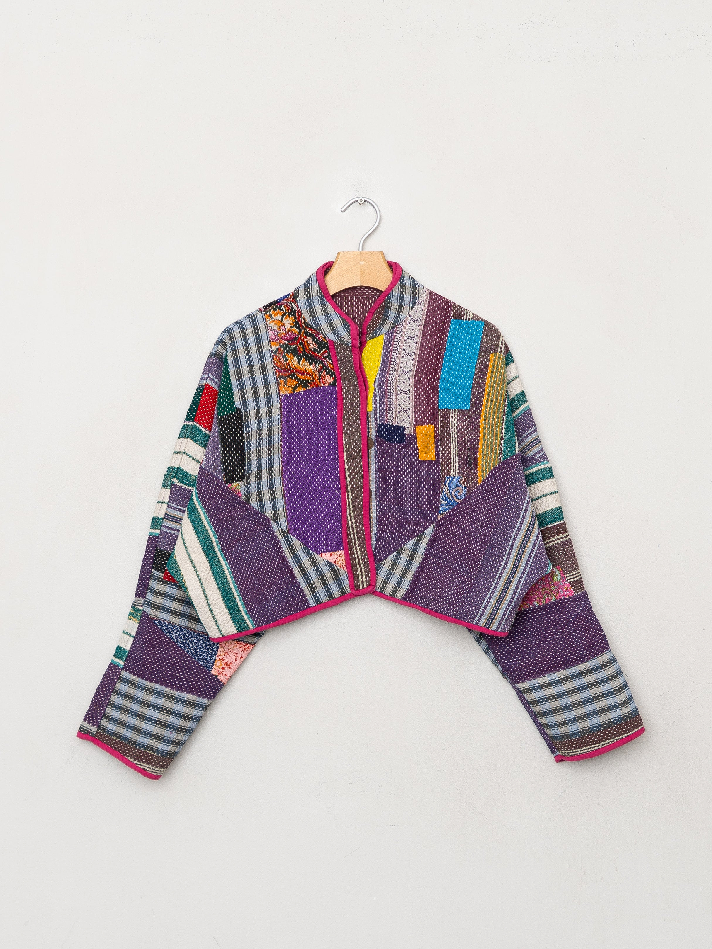 The Kaira Cropped Quilted Patchwork Kantha Jacket