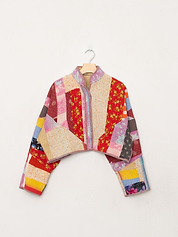 The Kaira Cropped Quilted Patchwork Kantha Jacket