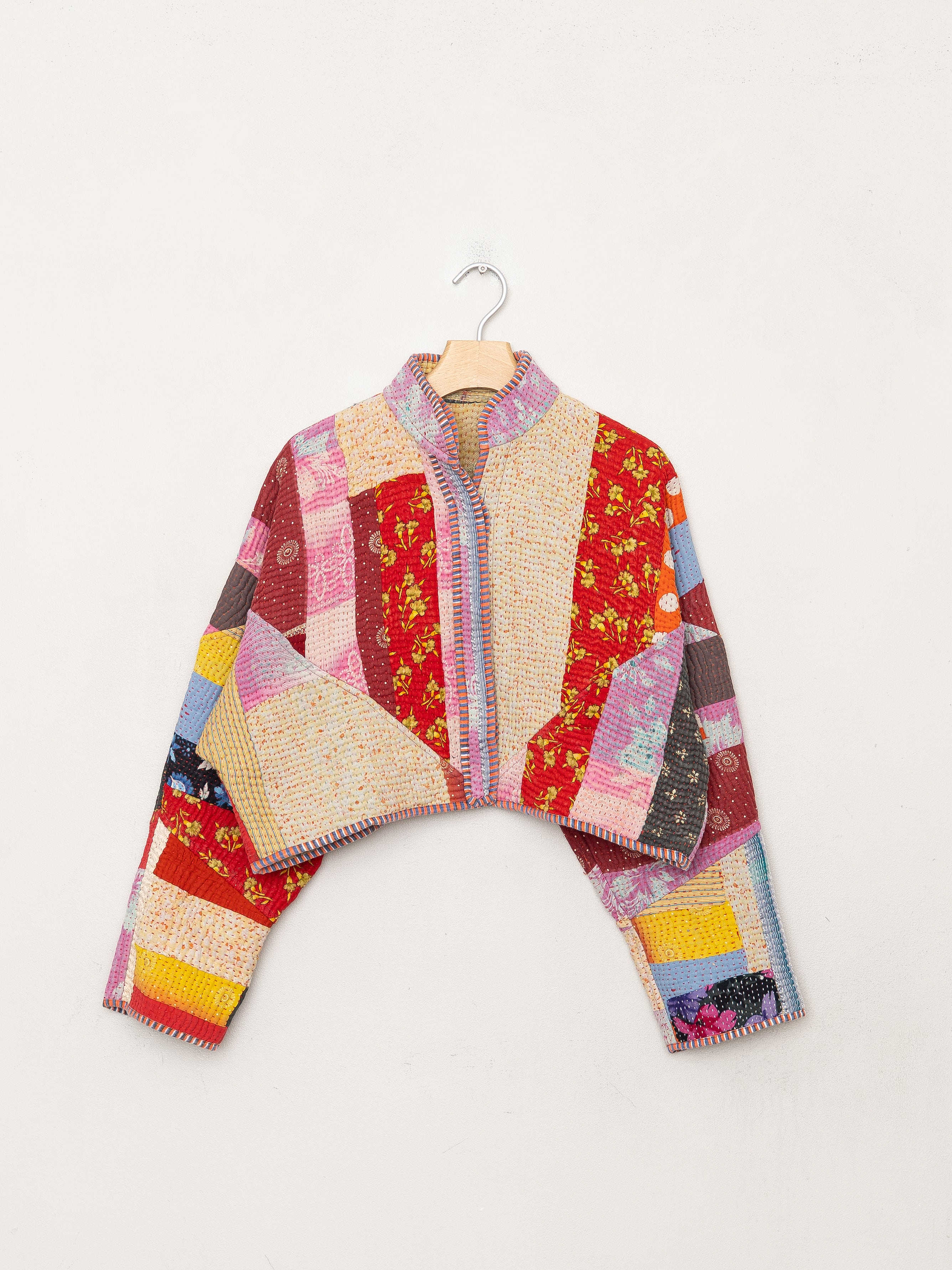 The Kaira Cropped Quilted Patchwork Kantha Jacket