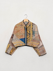 The Kaira Cropped Quilted Patchwork Kantha Jacket