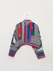 The Kaira Cropped Quilted Patchwork Kantha Jacket