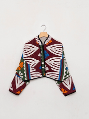 The Kaira Cropped Suzani Cut Out Kantha Jacket