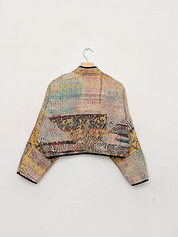 The Kaira Cropped Quilted Patchwork Kantha Jacket