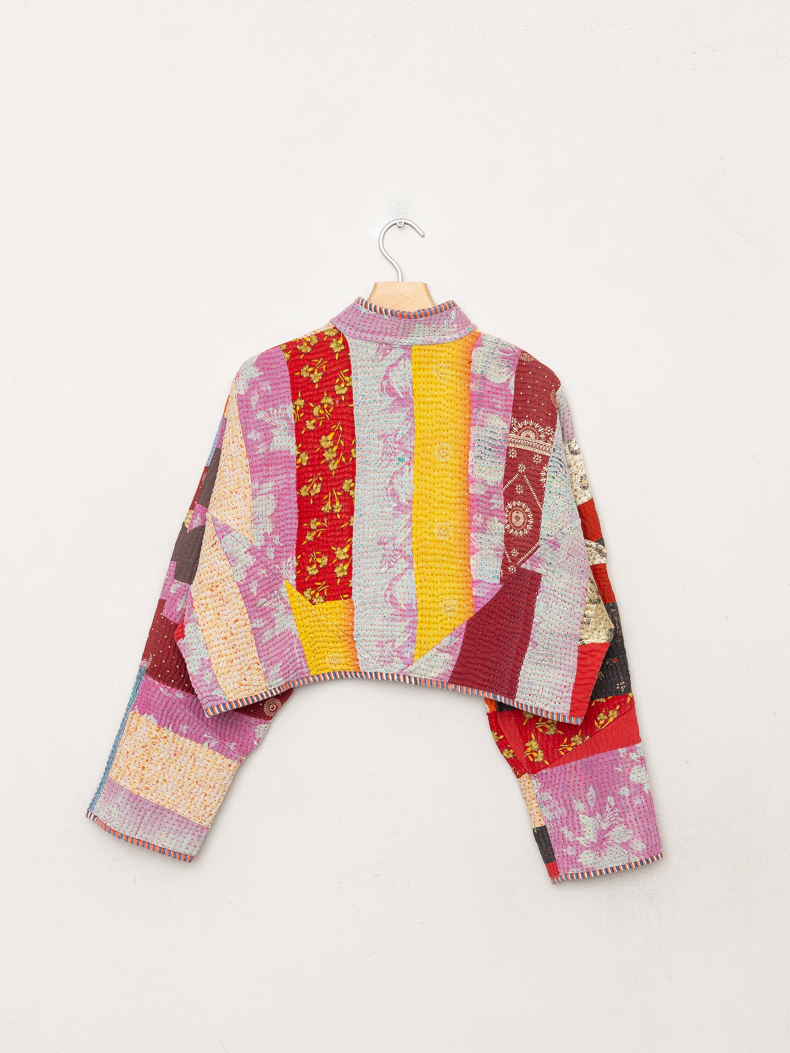 The Kaira Cropped Quilted Patchwork Kantha Jacket