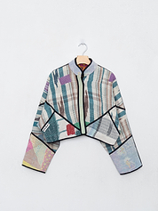 The Kaira Cropped Quilted Patchwork Kantha Jacket