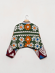 The Kaira Cropped Suzani Cut Out Kantha Jacket