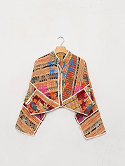 The Kaira Cropped Suzani Quilted Kantha Jacket