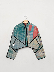 The Kaira Cropped Quilted Patchwork Kantha Jacket
